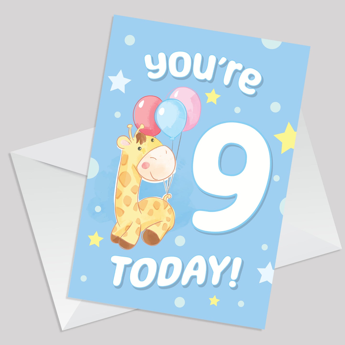 9th Birthday Age 9 Children's Kids Baby Giraffe Greetings Card