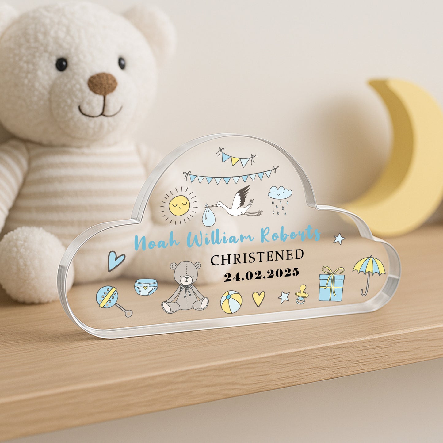 Personalised Christening Gift For Baby Boy, Cloud Baby Plaque