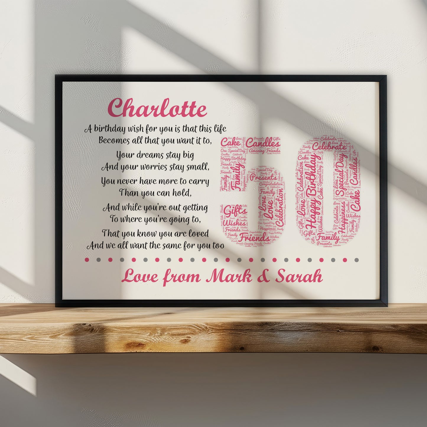 Personalised 50th Birthday Gift for Her Wife Mum A3 Framed Print