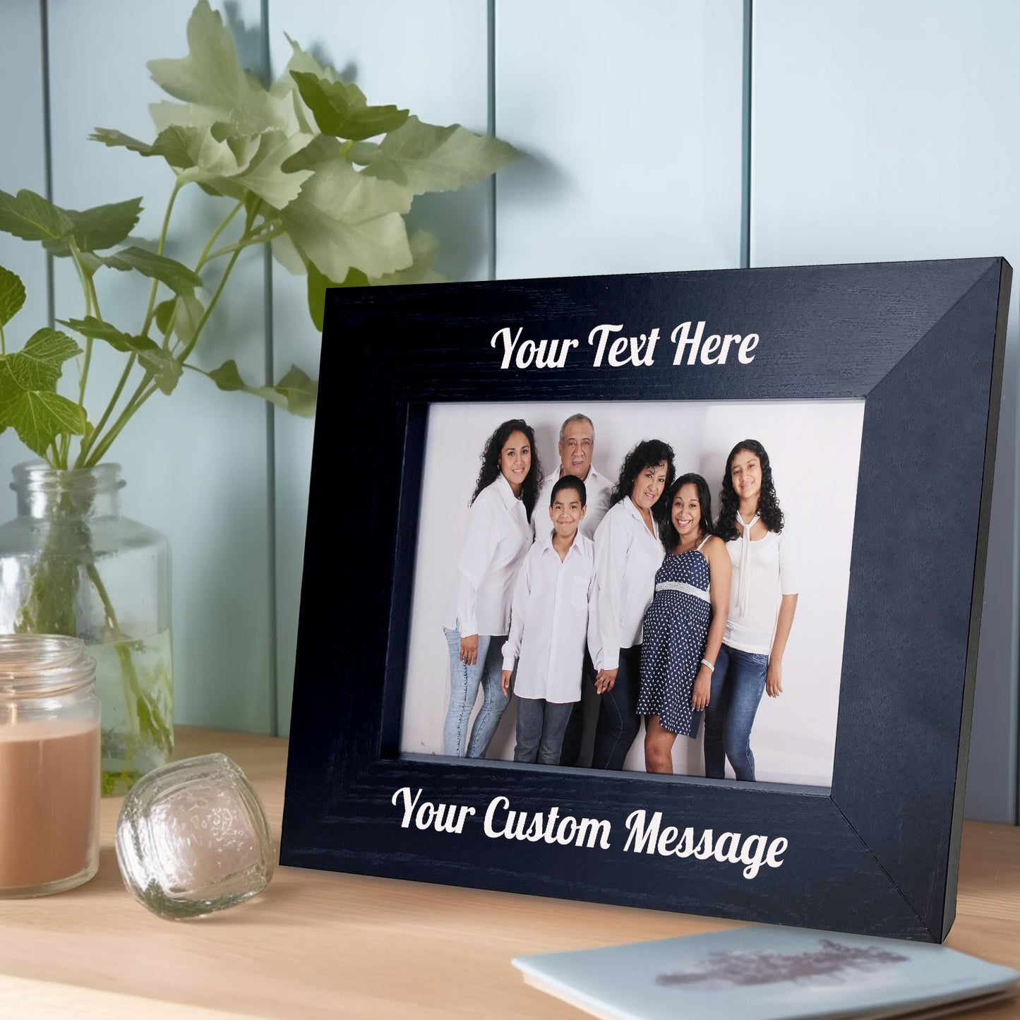 Personalised Black Wooden Photo Frame Custom Any Text