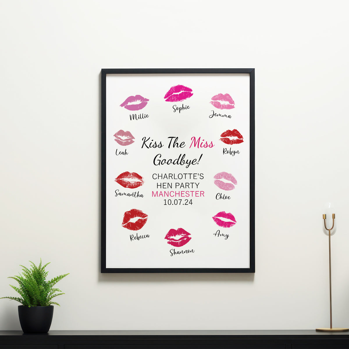 Kiss The Miss Goodbye A3 Black Framed Hen Party Print Keepsake