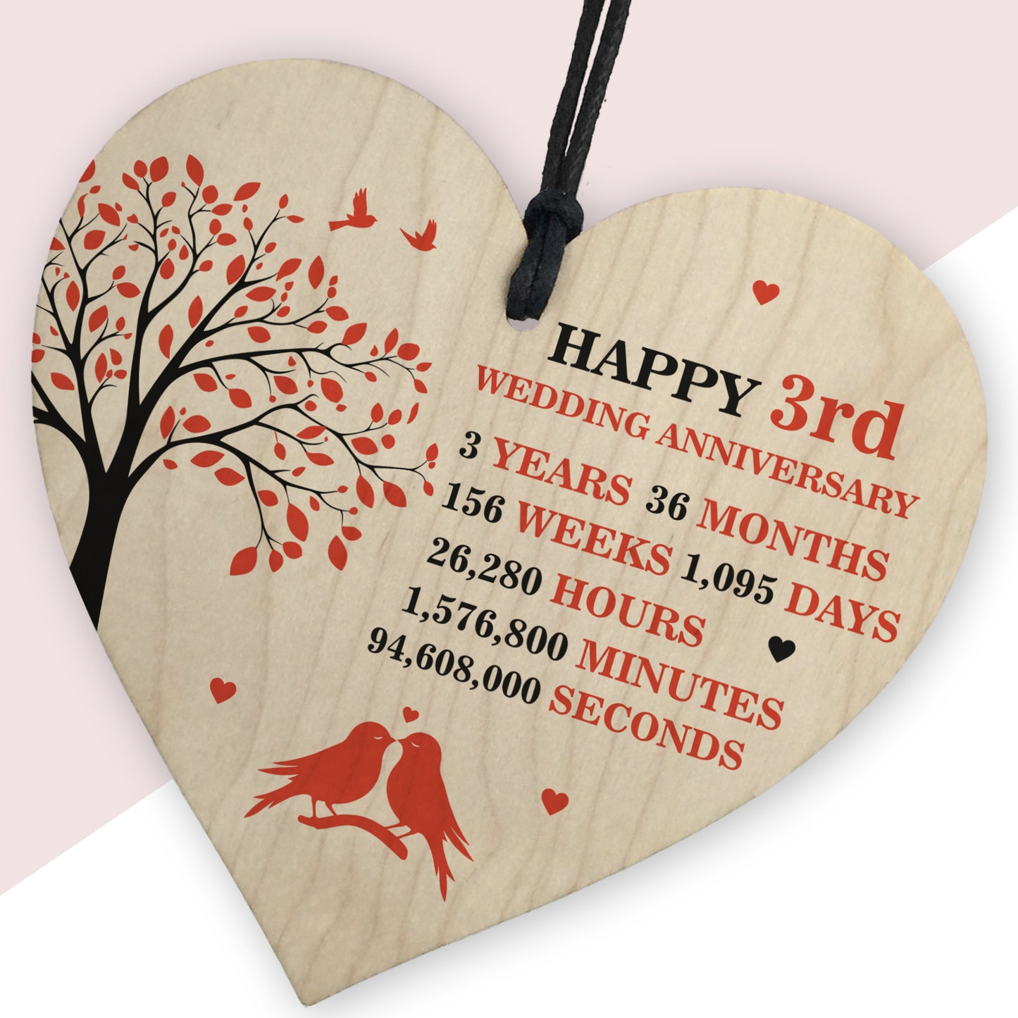 3rd Wedding Anniversary Heart Plaque Present For Anniversary