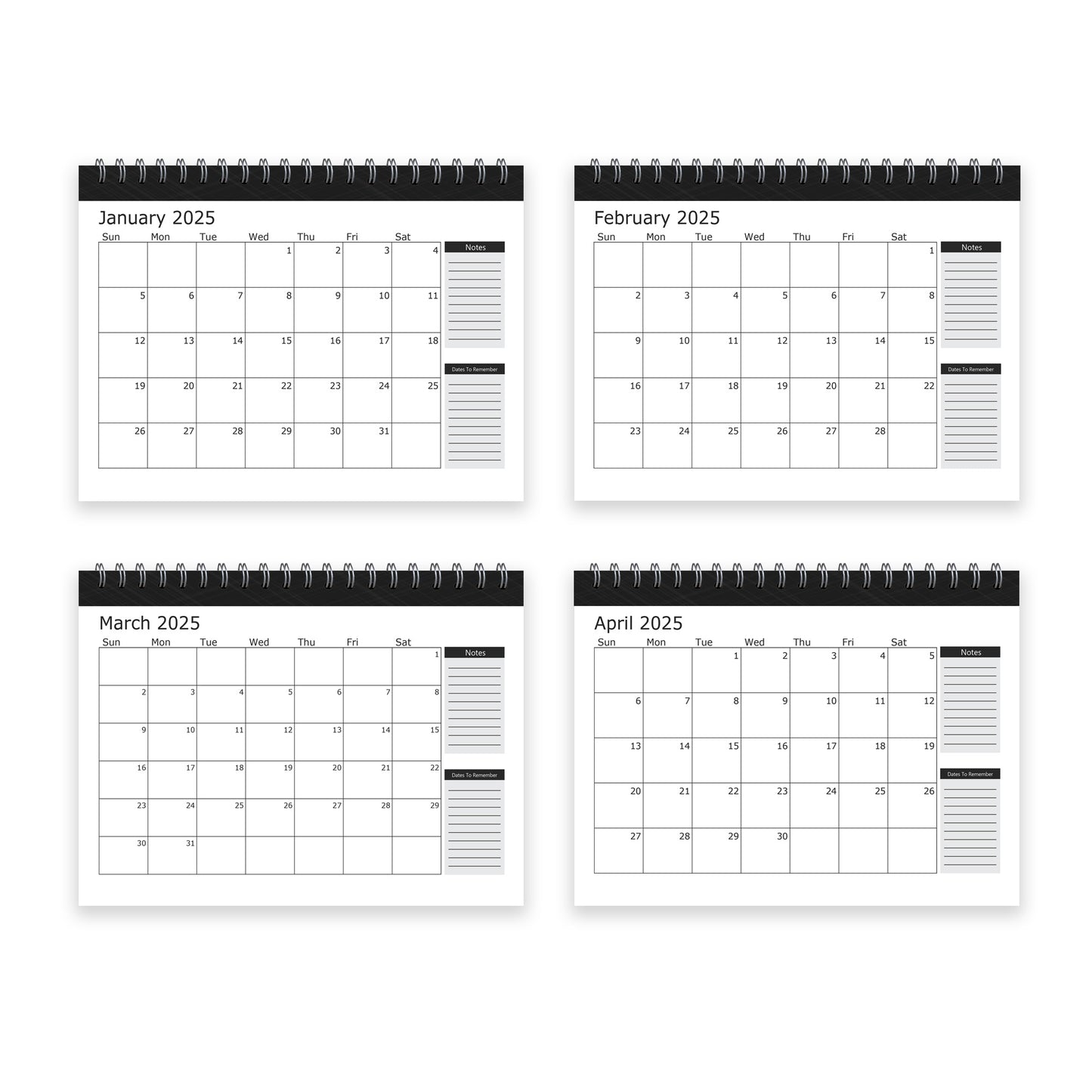 2025 Calendar Desktop Free Standing Planner Flip Spiral Bound