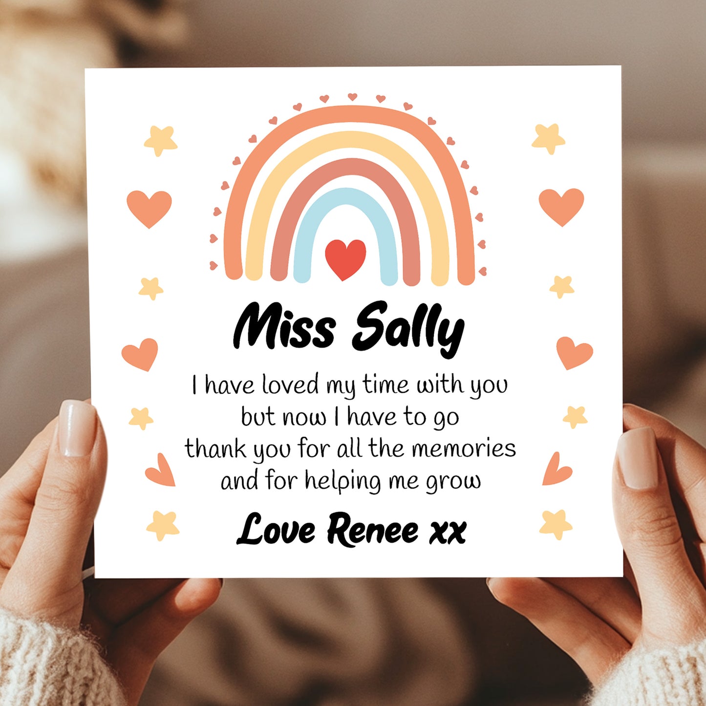 Cute Teacher Card With Kraft Envelope Rainbow Thank You Cards