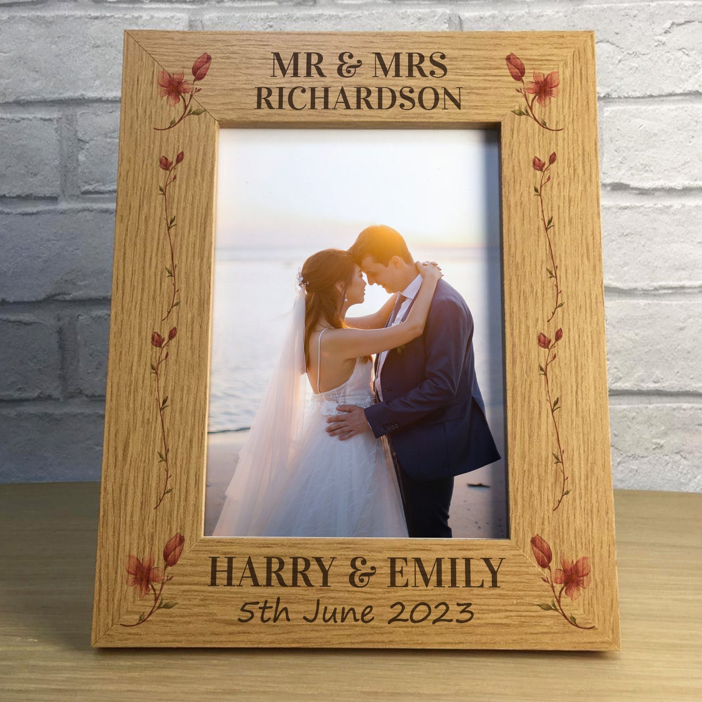 Personalised Wood Wedding Photo Frame and Heart Gift For Couple