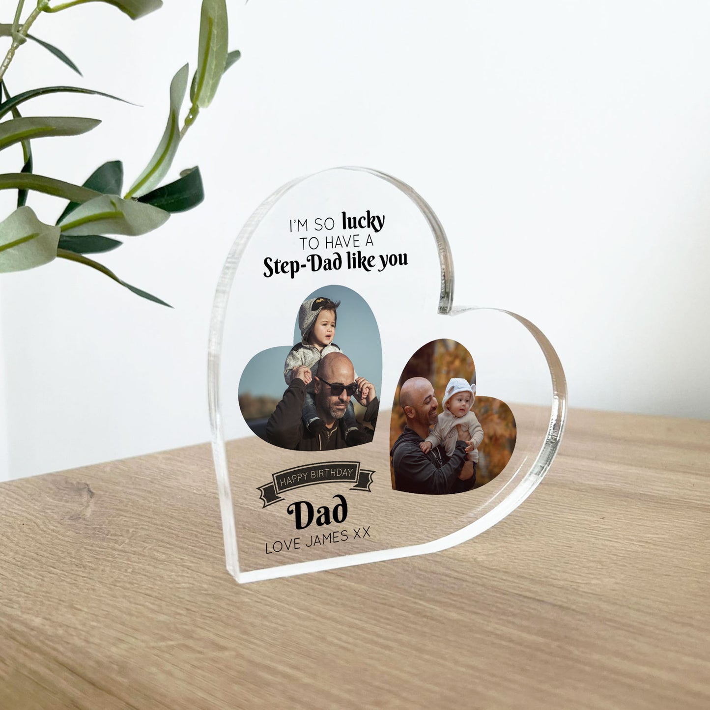 Gifts for Step Dad Birthday Personalised Acrylic Heart Plaque