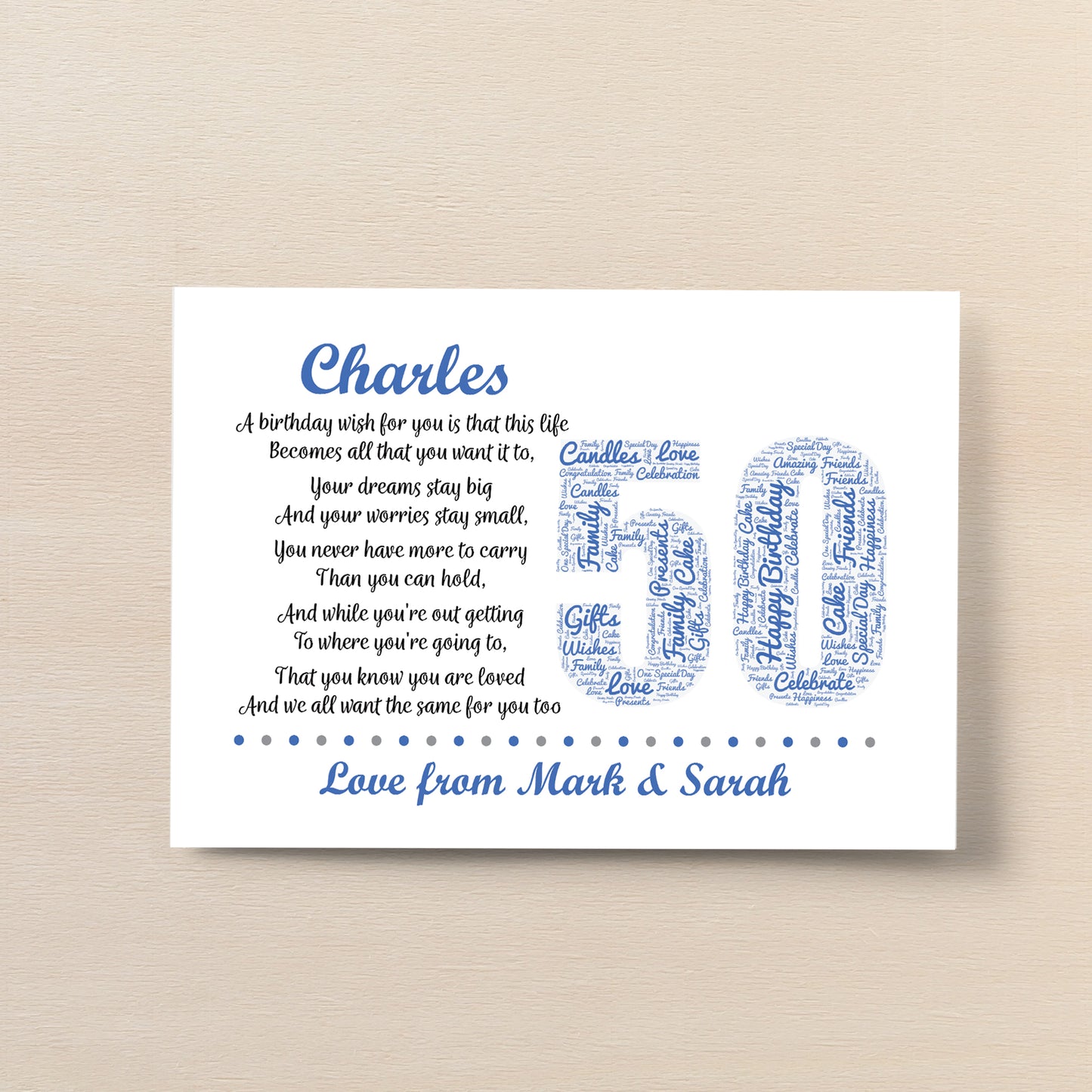 Personalised 50th Birthday Gift for Him Men Dad Grandad A4 Print