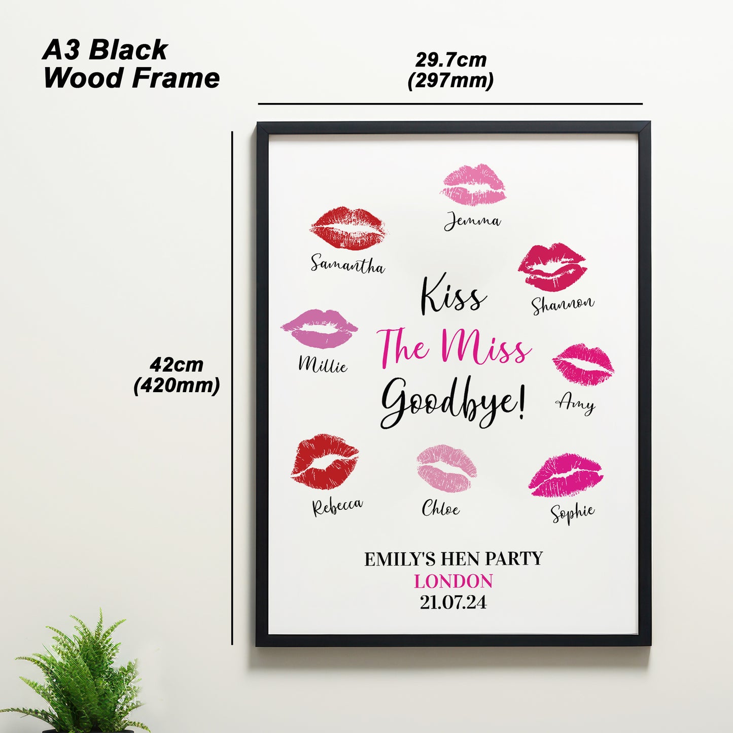 Kiss The Miss Goodbye Framed A3 Print Hen Party Print Keepsake