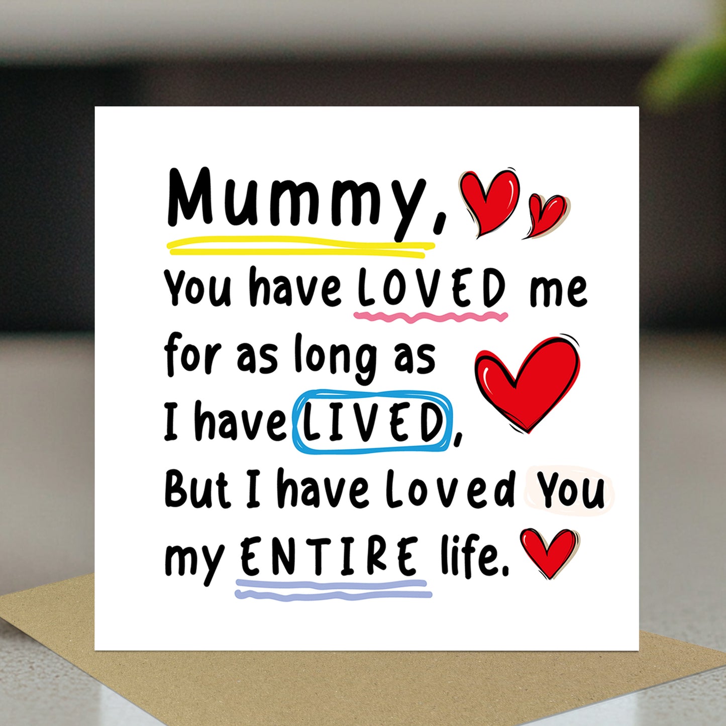 Card For Mummy With Kraft Envelope Mummy Birthday Card From Son