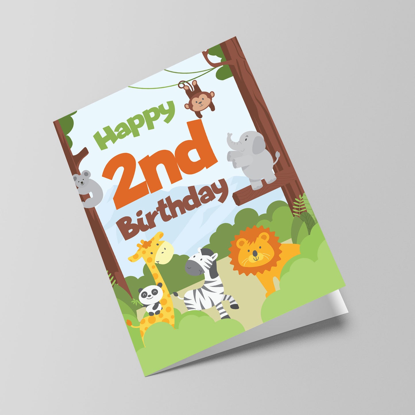 2nd Birthday Card for Boys Girls Second Birthday Jungle Cards