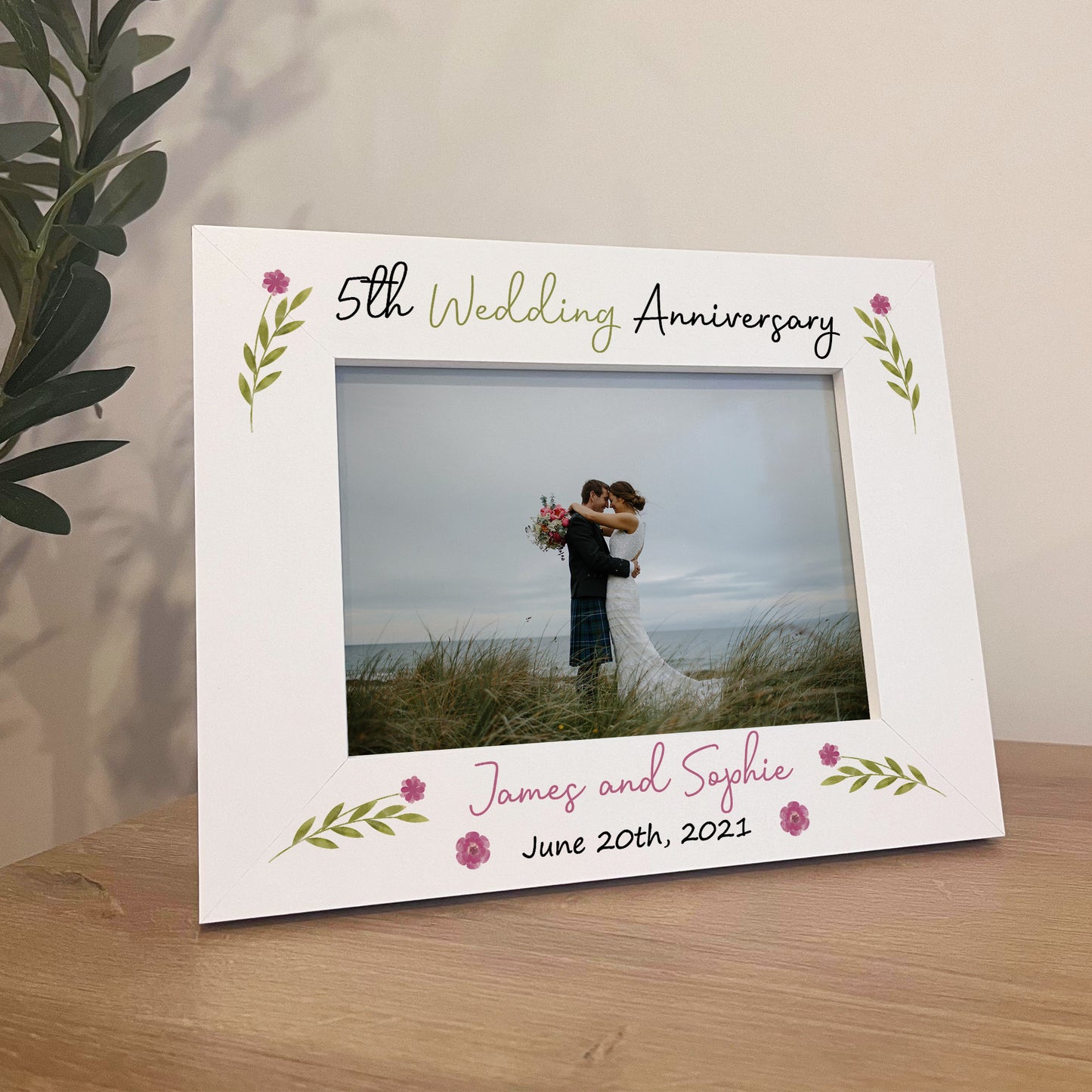 5th Anniversary Wedding Gifts Personalised 7x5 White Frame