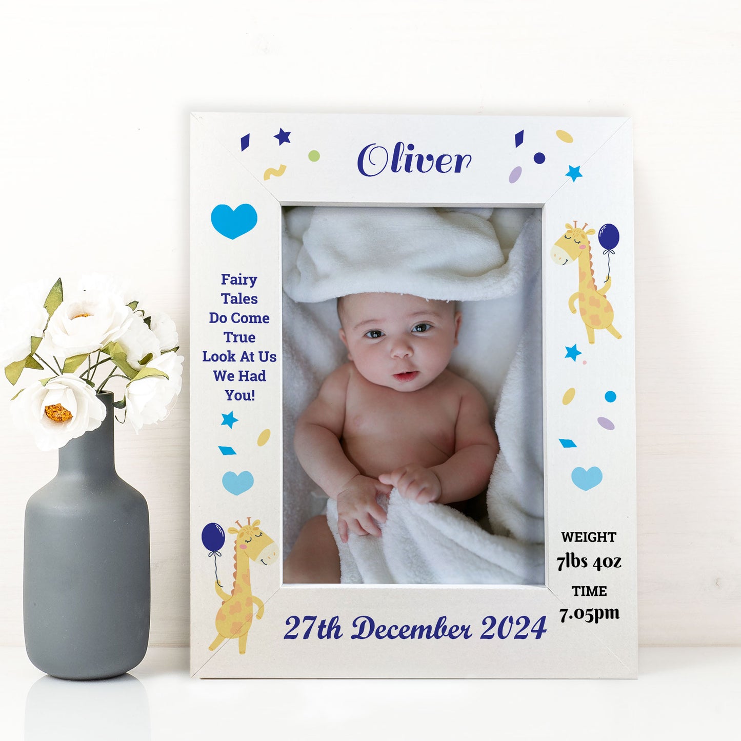Nursery Picture Frames Baby Boy Birth Details Personalised 7x5