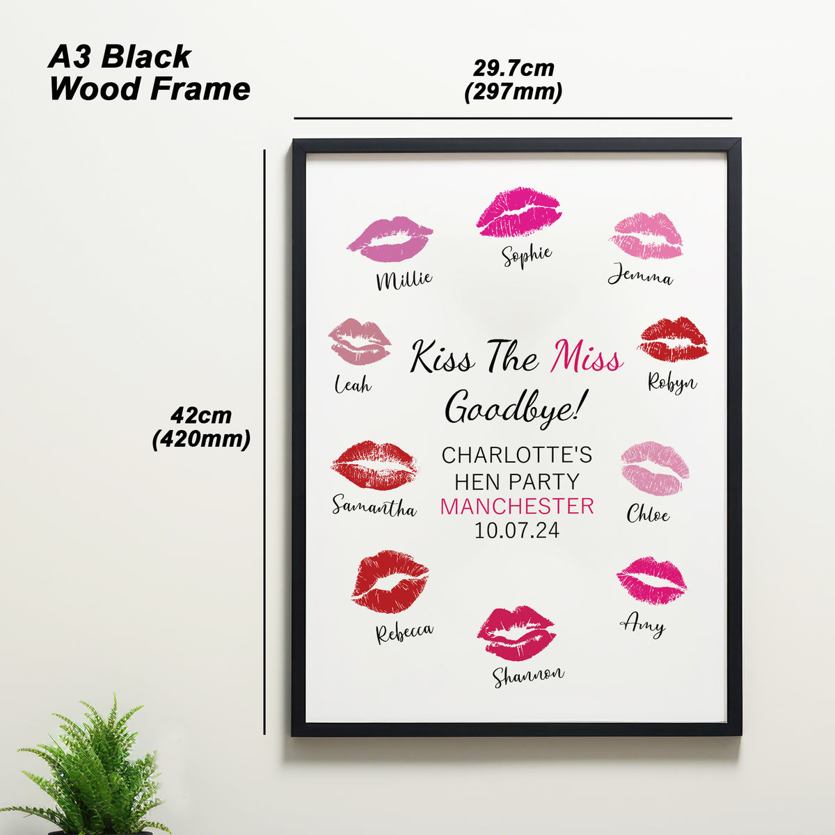 Kiss The Miss Goodbye A3 Black Framed Hen Party Print Keepsake
