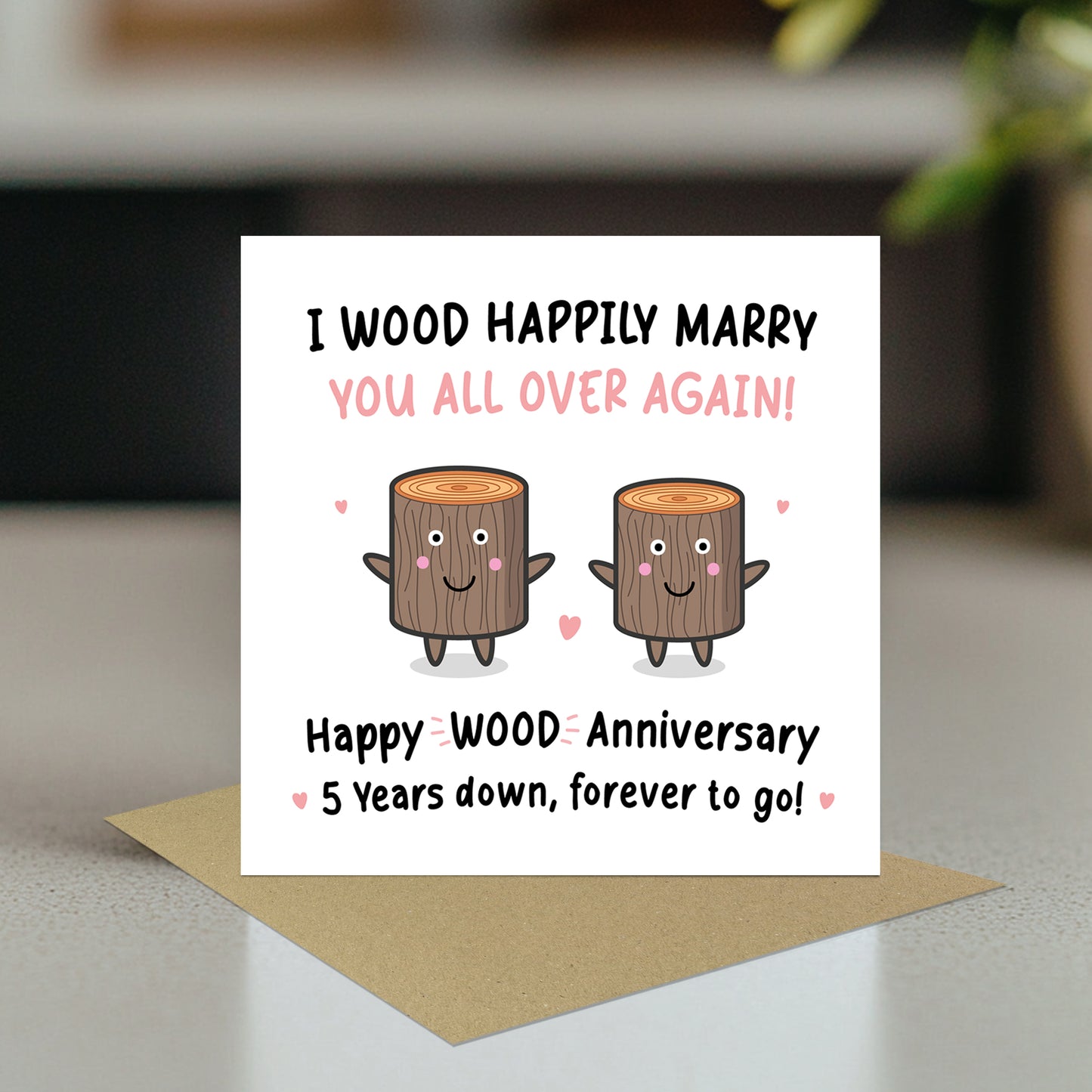Funny Wood Anniversary Card For Husband Wife 5th Anniversary Car