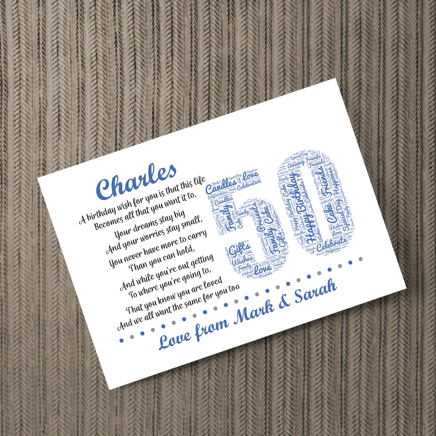 Personalised 50th Birthday Gift for Him Men Dad Grandad A4 Print