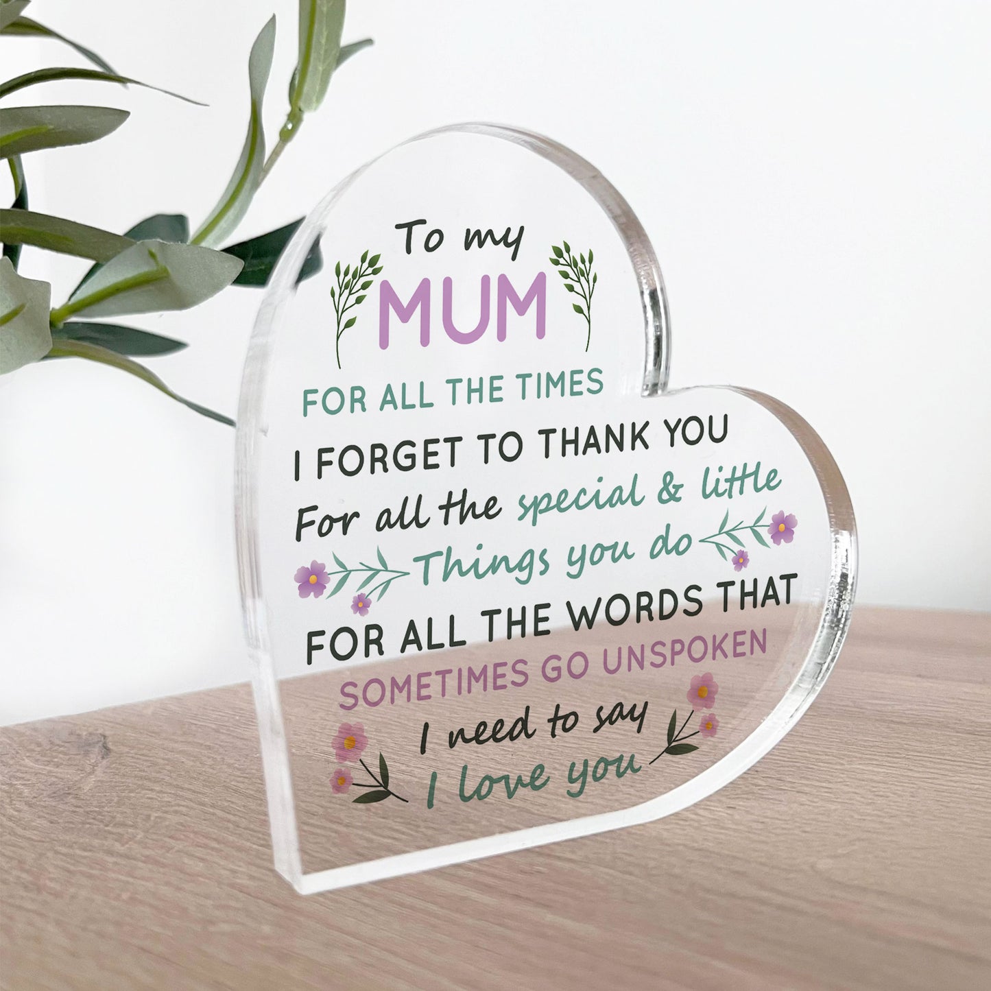 Mum Heart Acrylic Plaque Gifts for Mum Christmas Birthday