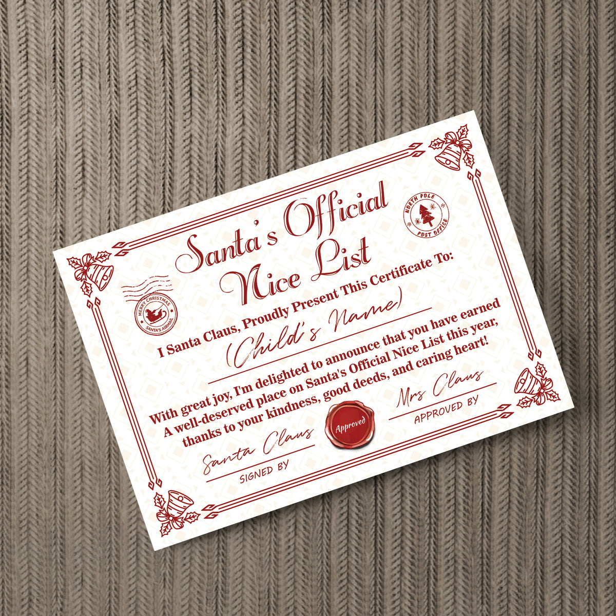 Santas Official Nice List Gift Children Personalised Christmas