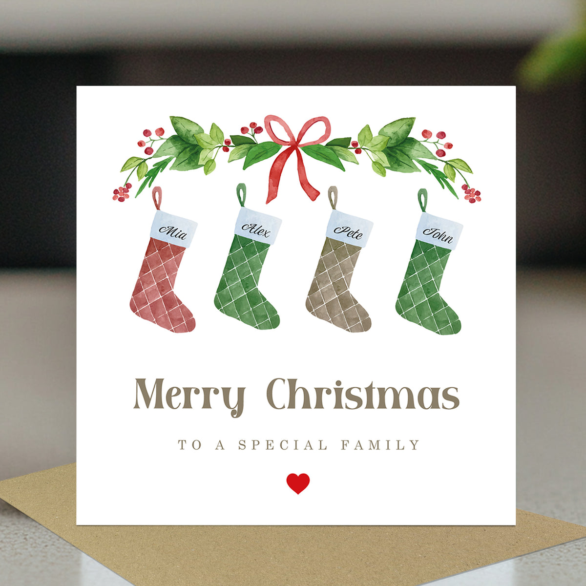 Family Christmas Card Personalised Family Card With Stockings
