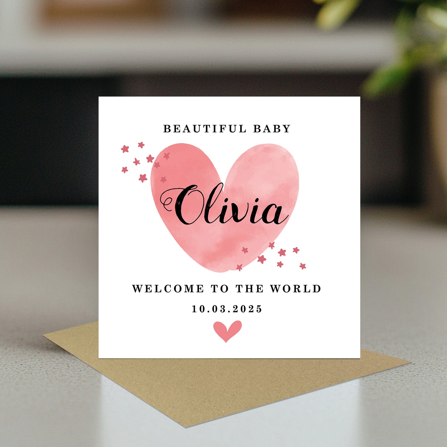 Personalised New Baby Card Watercolour Welcome to the World Card
