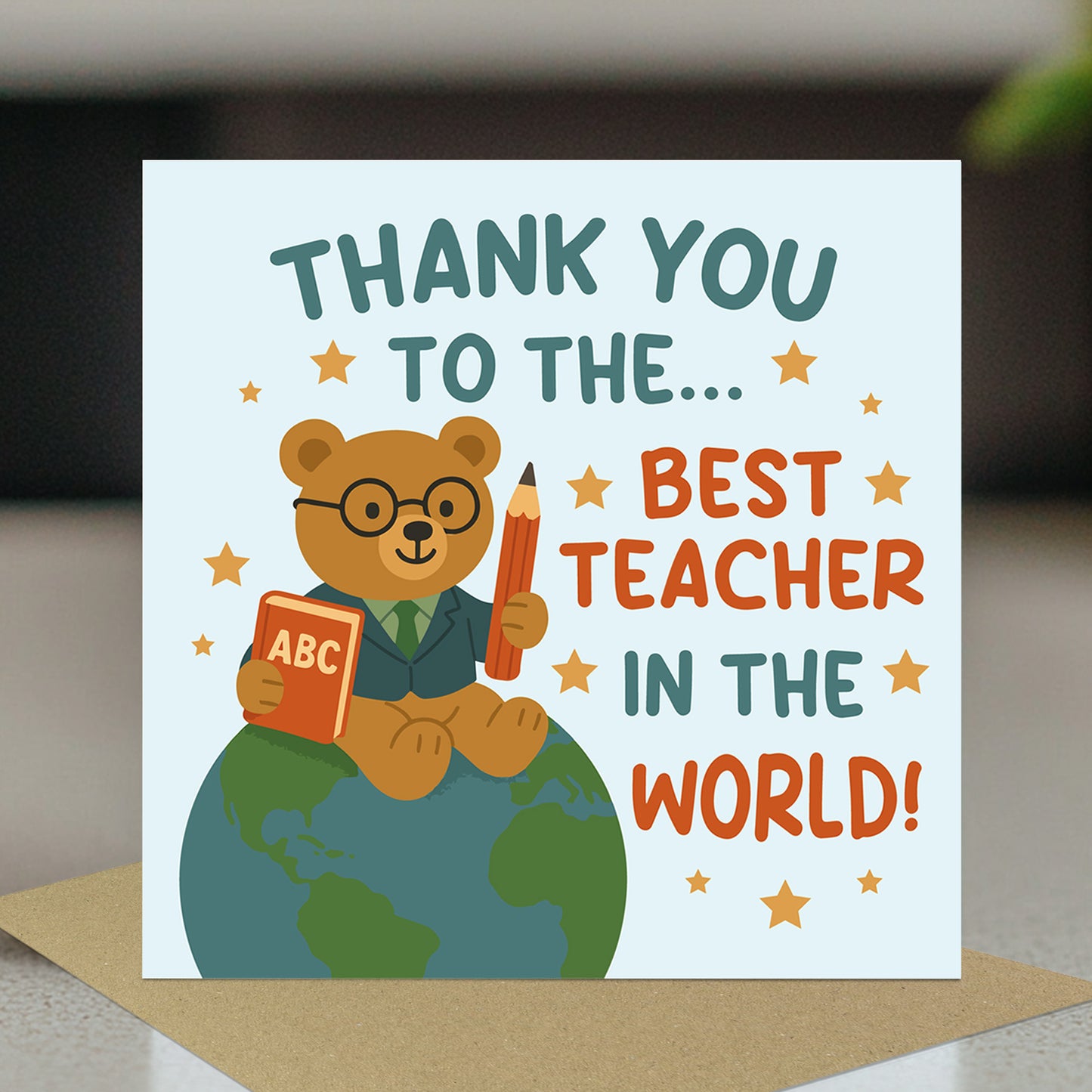 Best Teacher In The World Card With Kraft Envelope Thank You