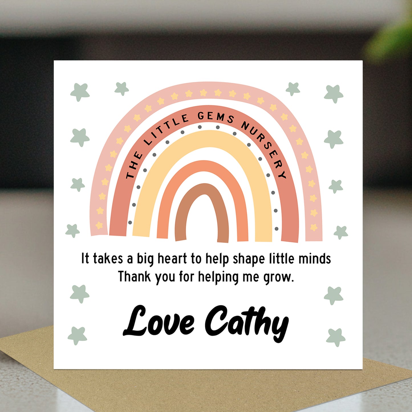 Personalised Cute Teacher Card With Kraft Envelope Rainbow