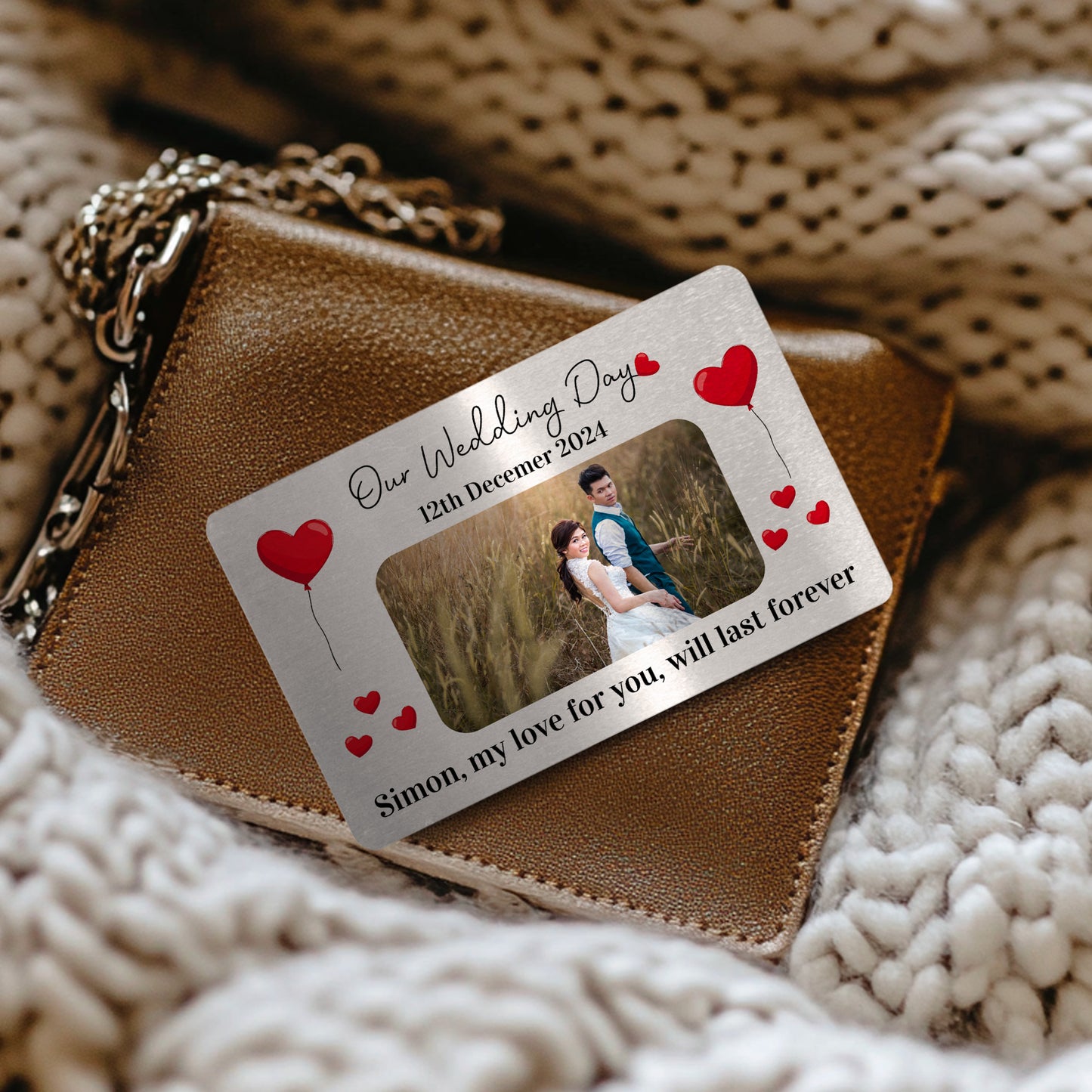 Our Wedding Day Gift Personalised Photo Metal Wallet Card Gift