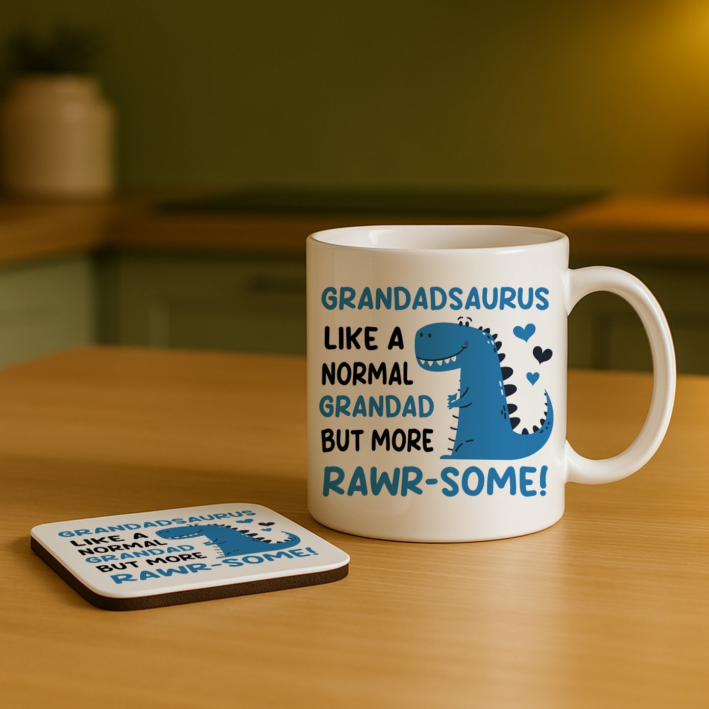 Grandad Gifts Grandadsaurus Mug and Coaster Novelty Gift
