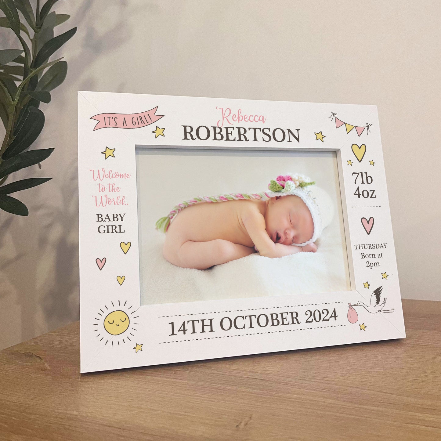 Personalised Baby Girl Photo Frame With Birth Details New Baby