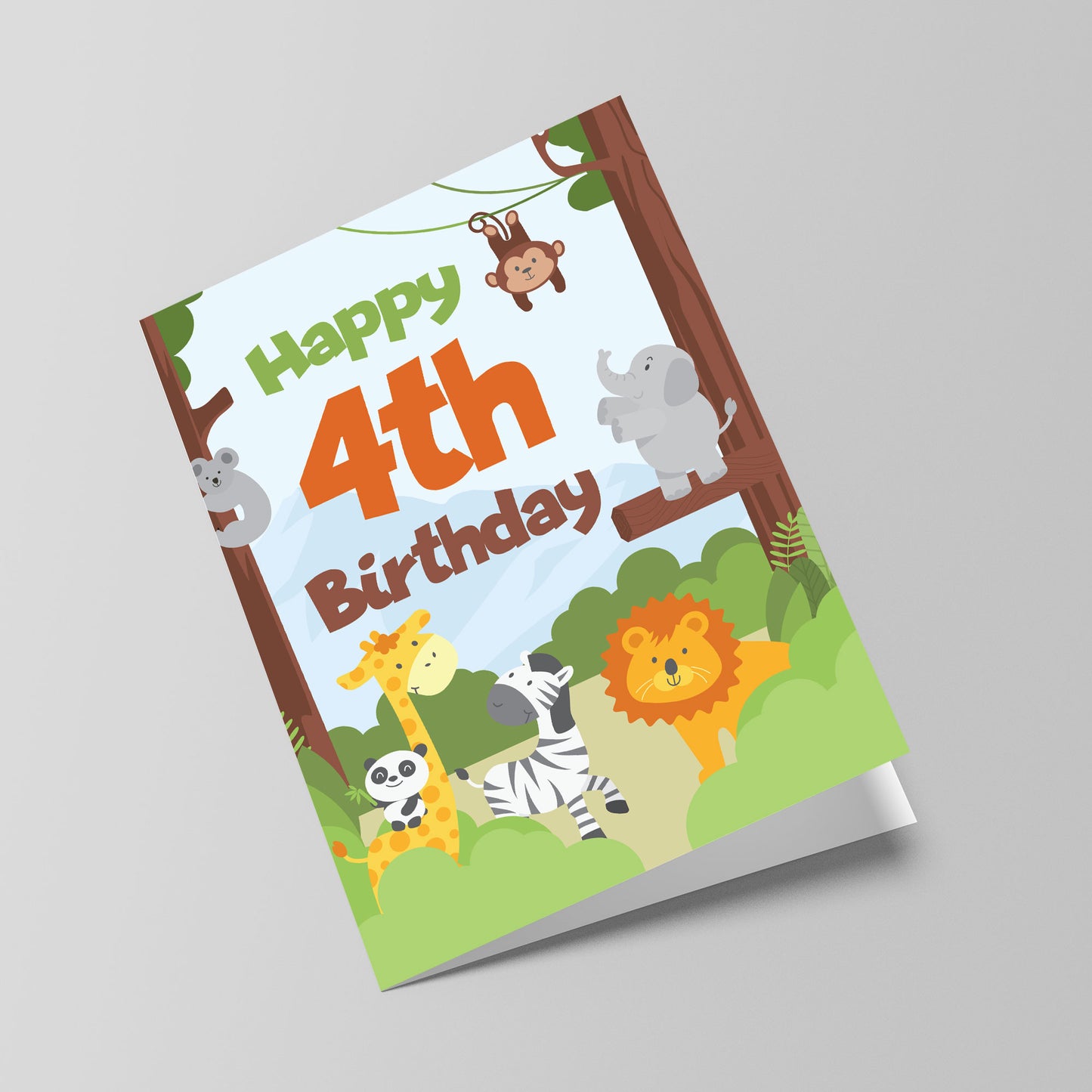4th Birthday Card for Boys Girls Fourth Birthday Jungle Cards