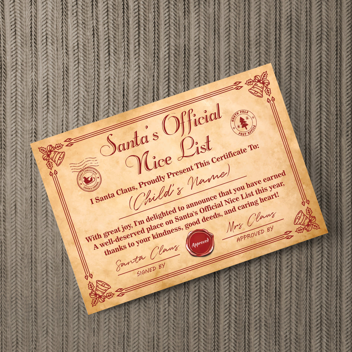 Santas Nice List Christmas Eve Gift For Children Personalised