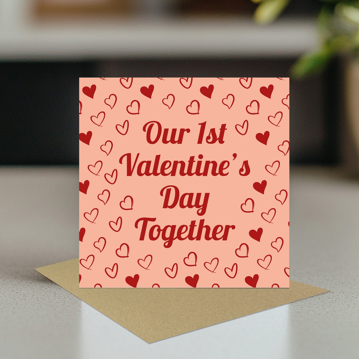 1st Valentines Card For Her Him 14x14 Card With Kraft Envelope