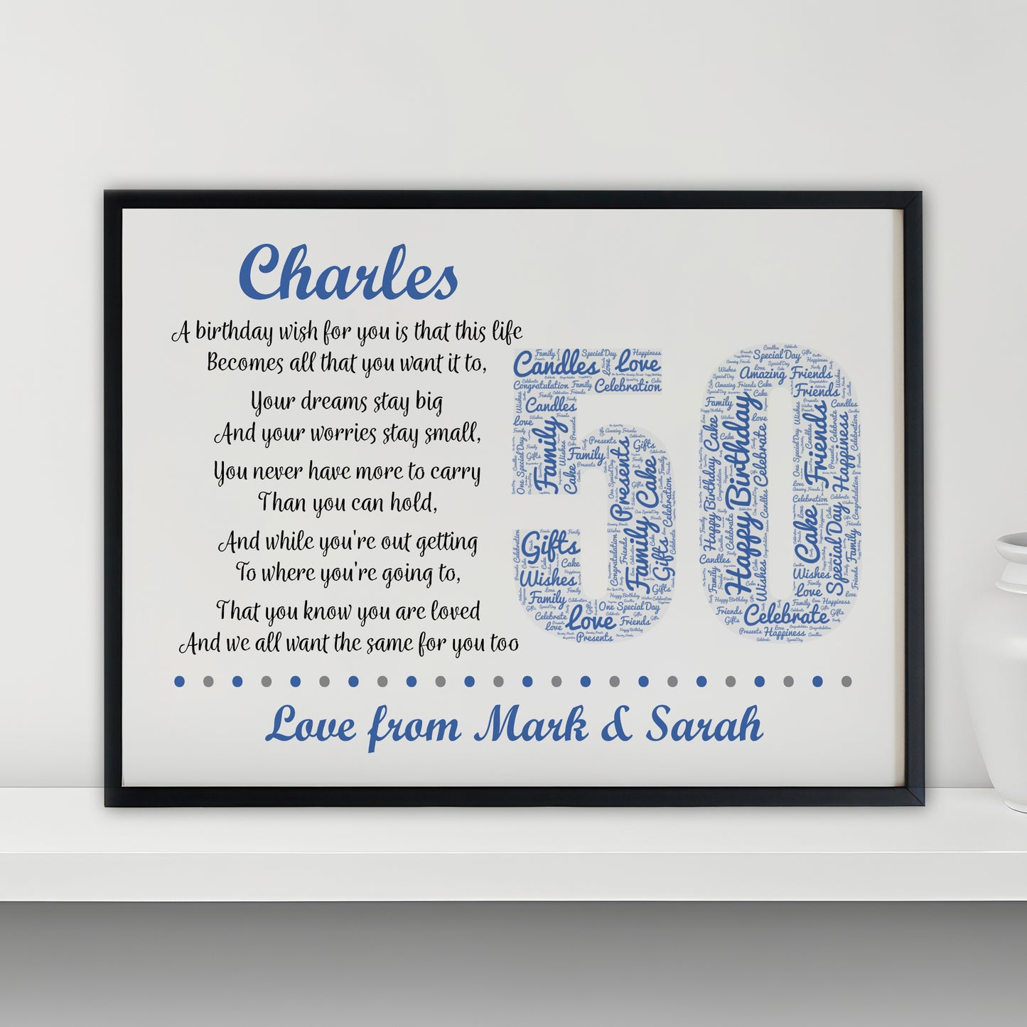 Personalised 50th Birthday Gifts for Him Husband Dad A3 Framed