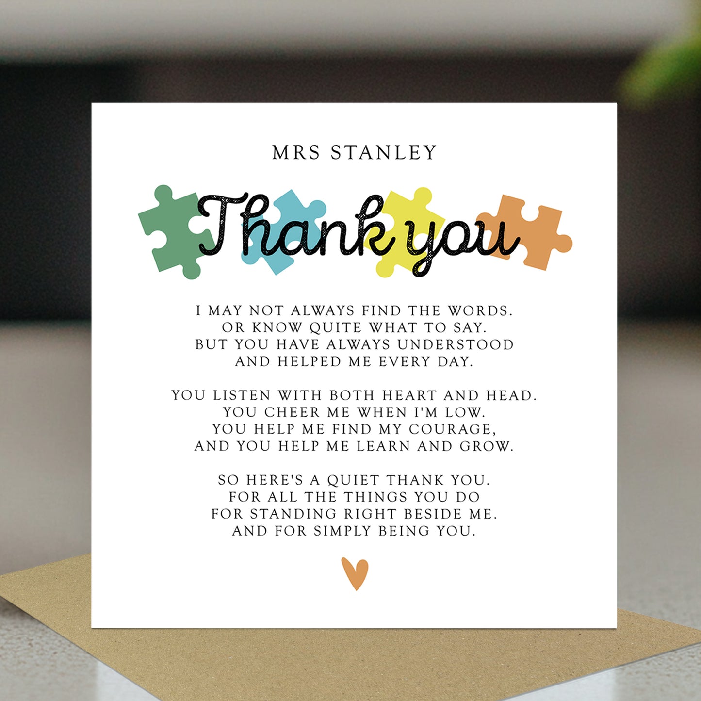 Special Thank You Card For Teacher Personalised Teacher Card