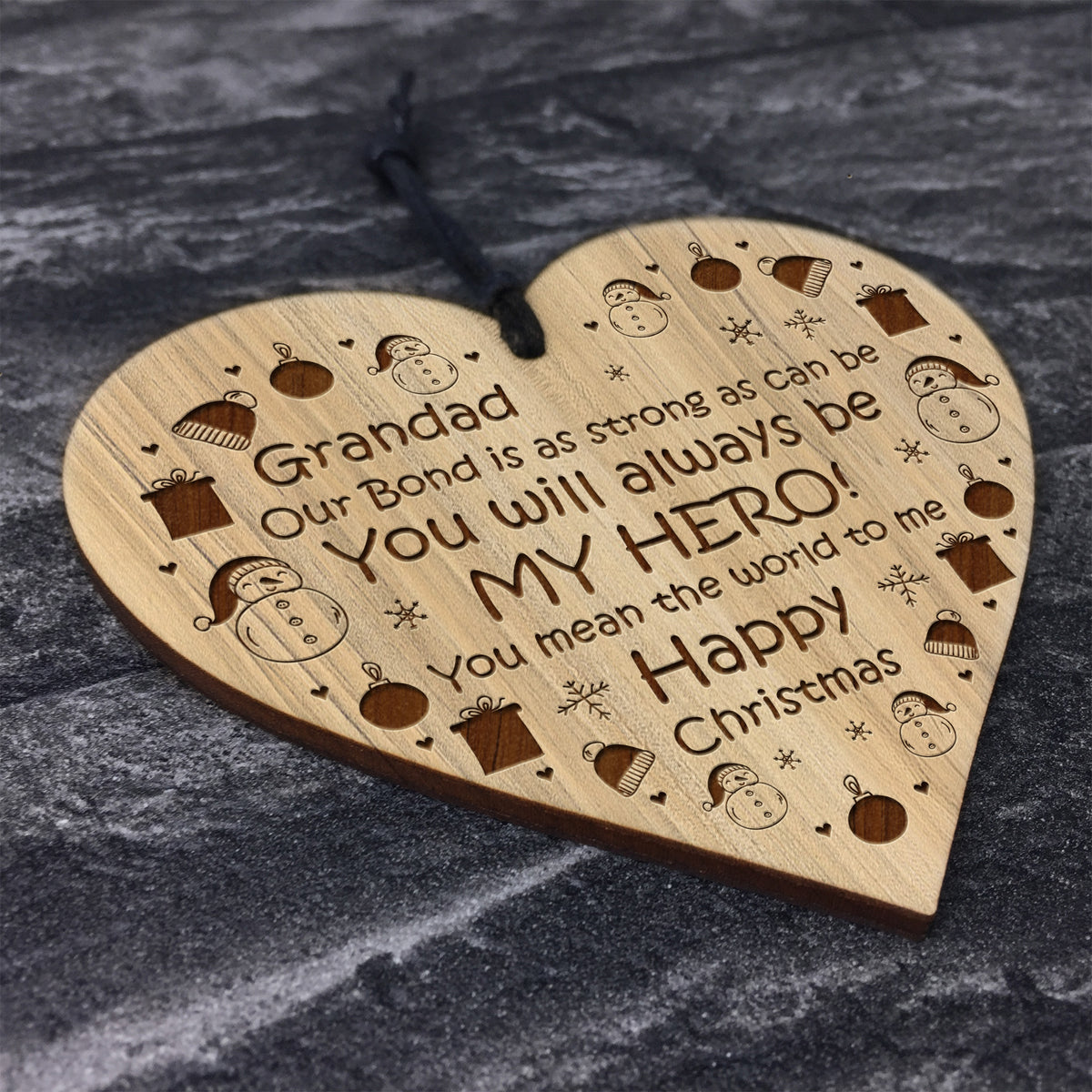 Grandad Happy Christmas Novelty Wooden Heart Gift For Grandad