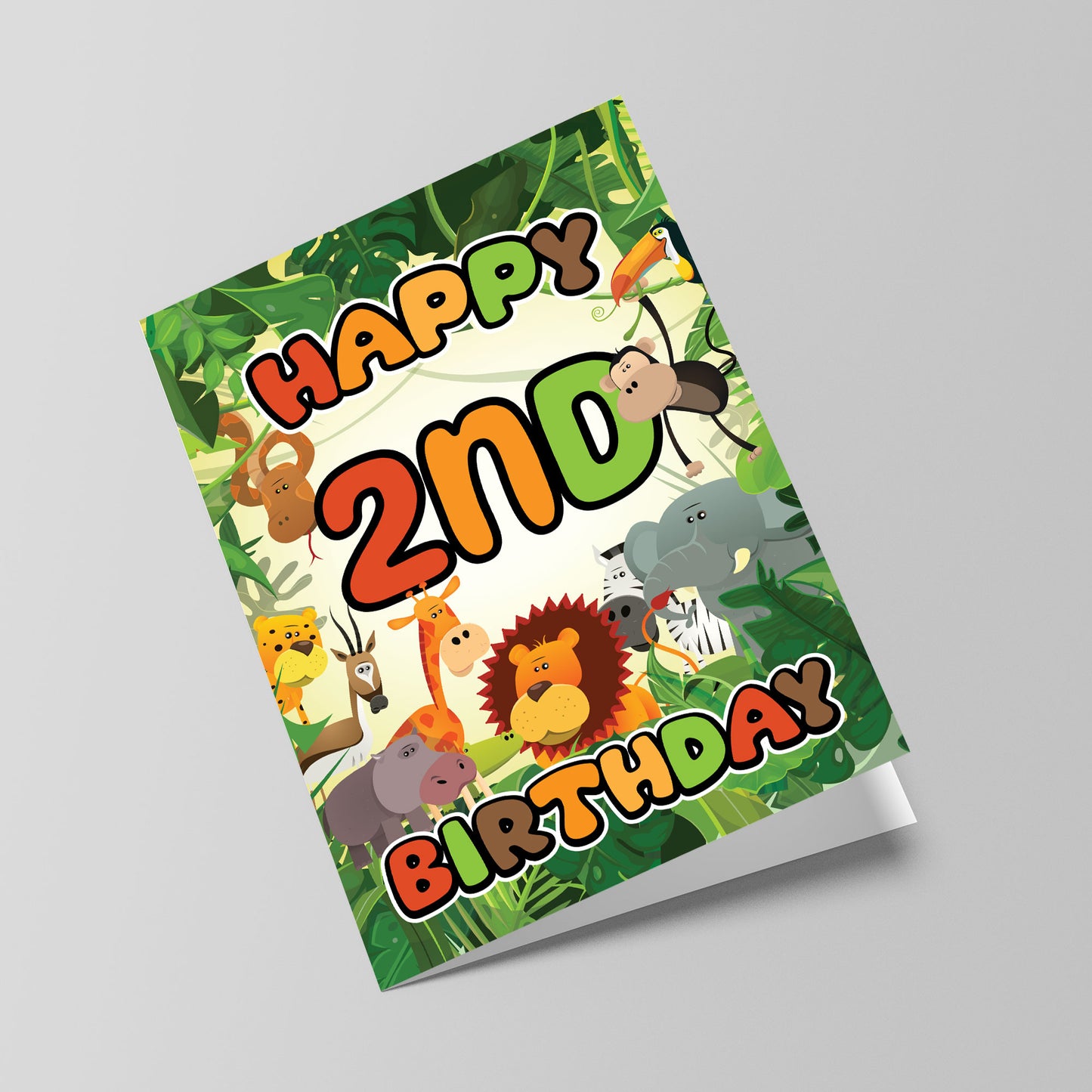 2nd Birthday Card for Boy Girl Jungle Safari Animals 2 Years