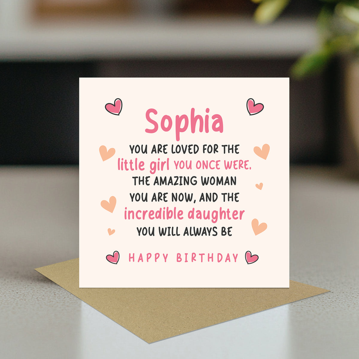 Personalised Birthday Card For Daughter Square Card With Envelop