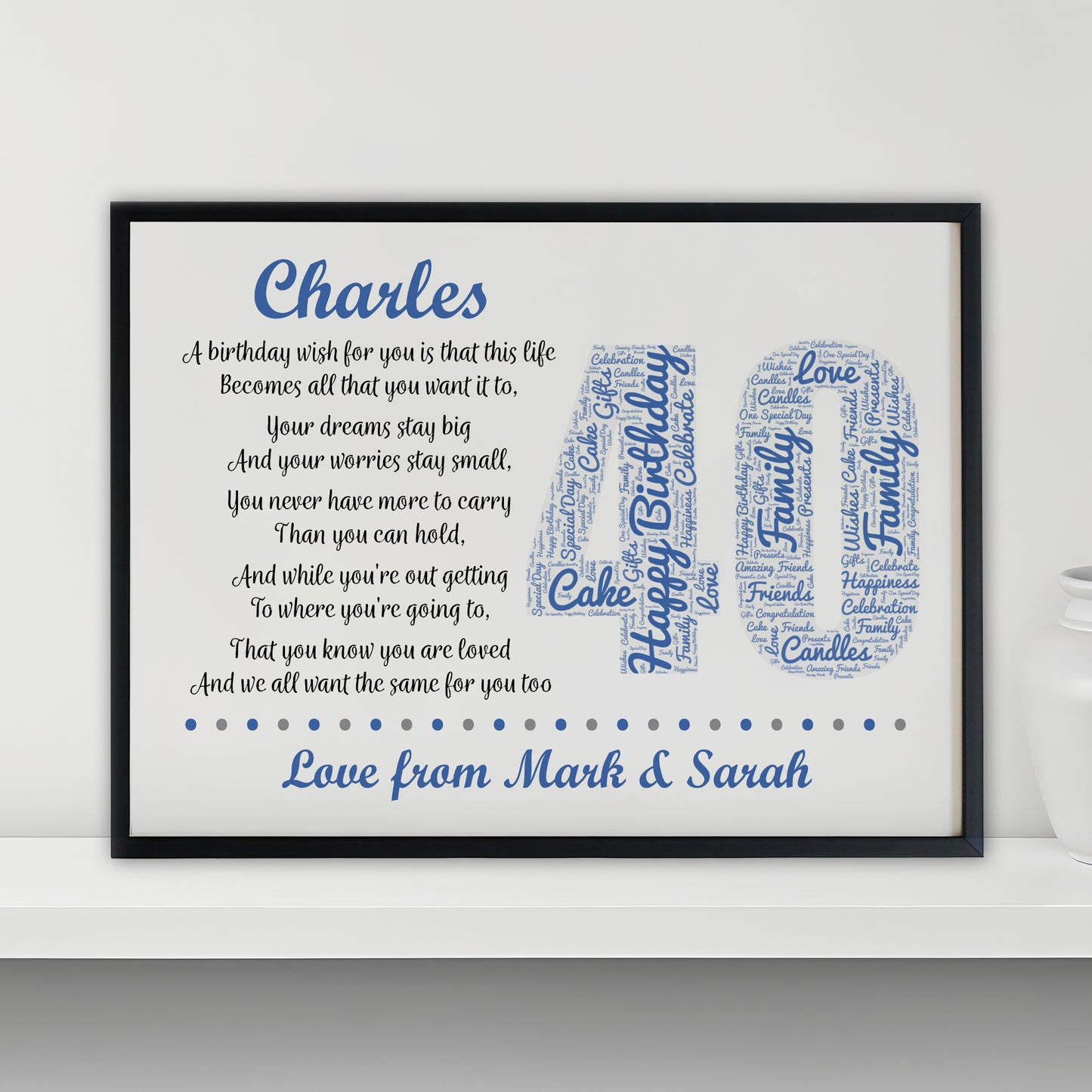 Personalised 40th Birthday Gifts for Him Men Dad A3 Framed Print