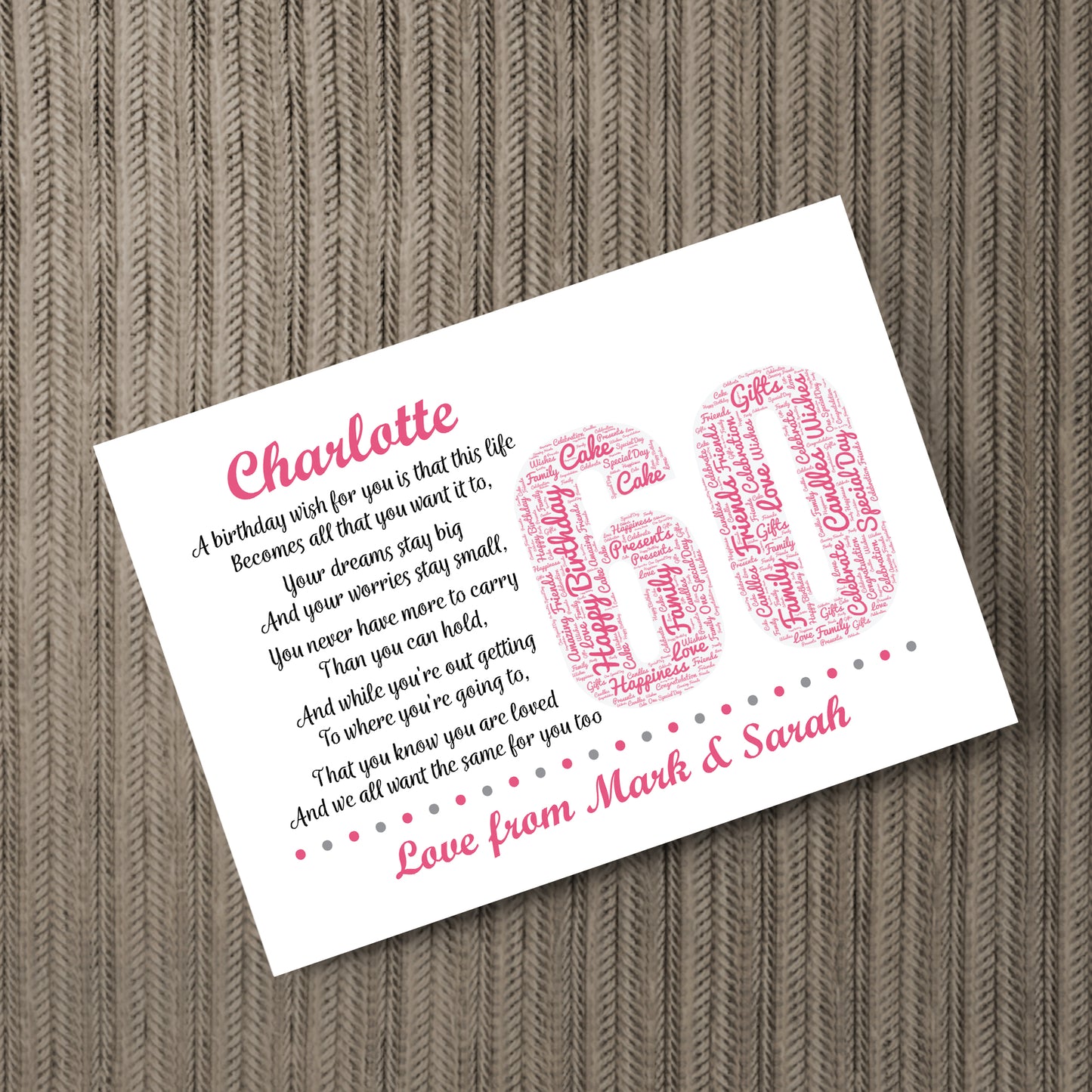 Personalised 60th Birthday Gifts for Her Women Mum Nan A4 Print