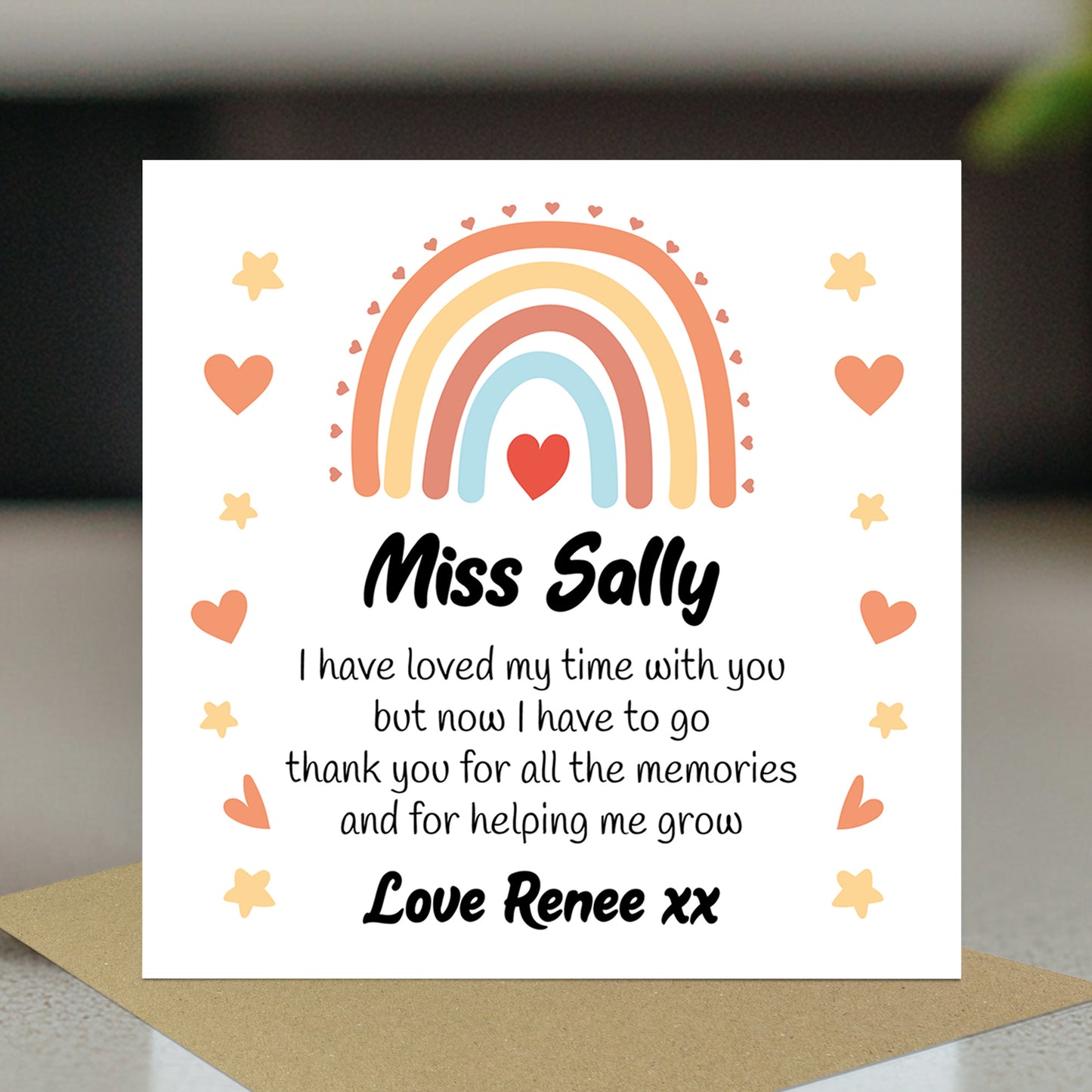Cute Teacher Card With Kraft Envelope Rainbow Thank You Cards