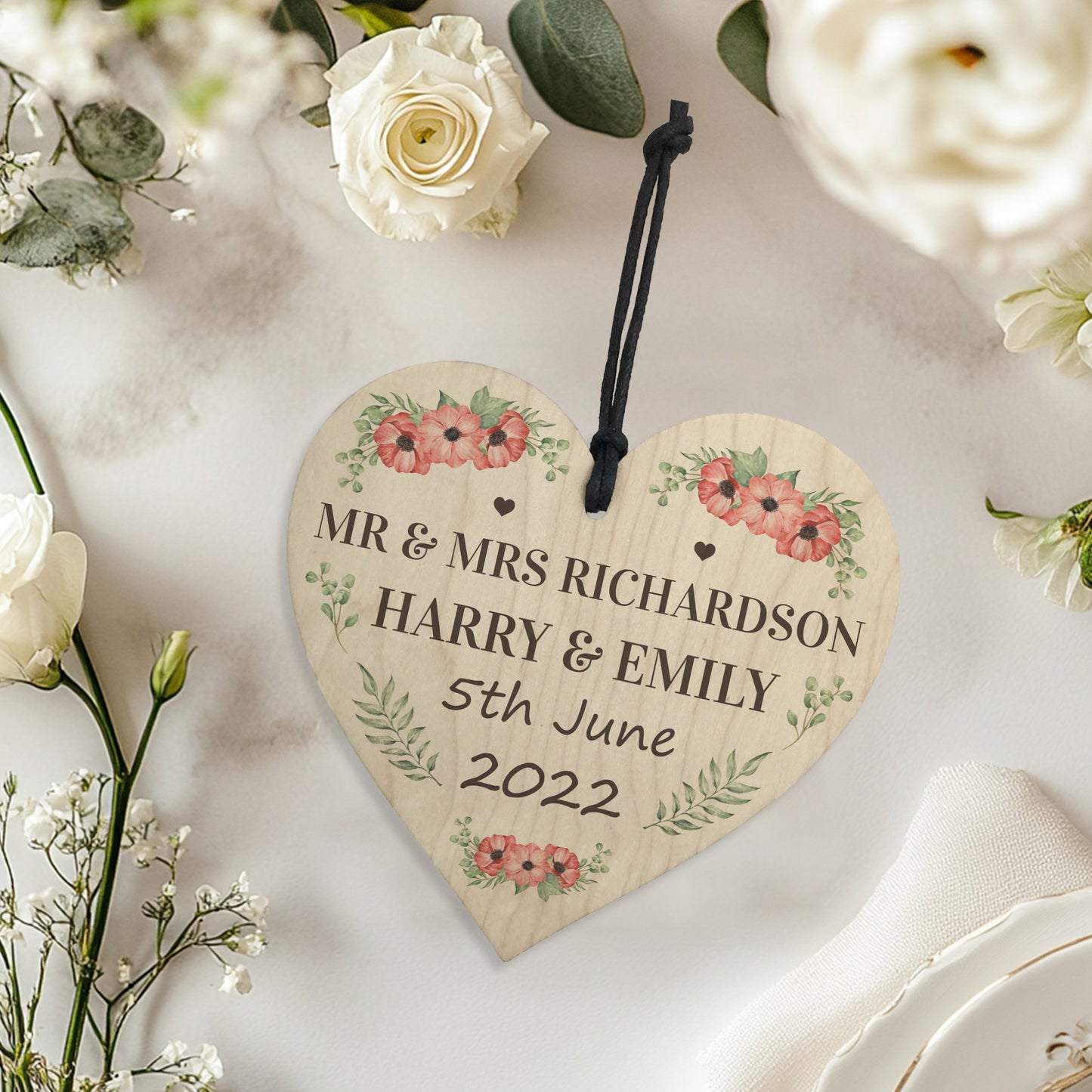 Personalised Wedding Gift Wood Wedding Day 7x5 Photo Frame Heart