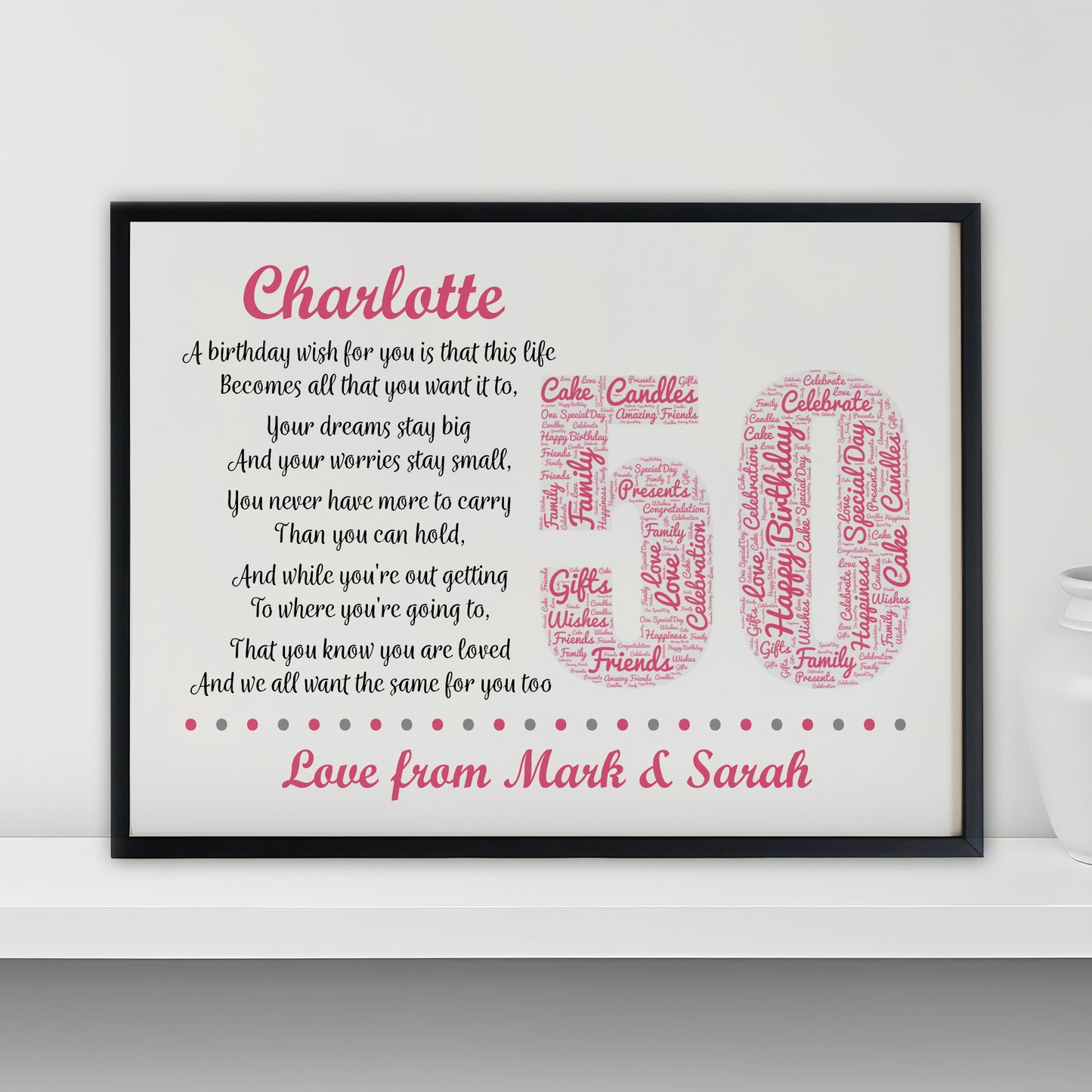 Personalised 50th Birthday Gift for Her Wife Mum A3 Framed Print