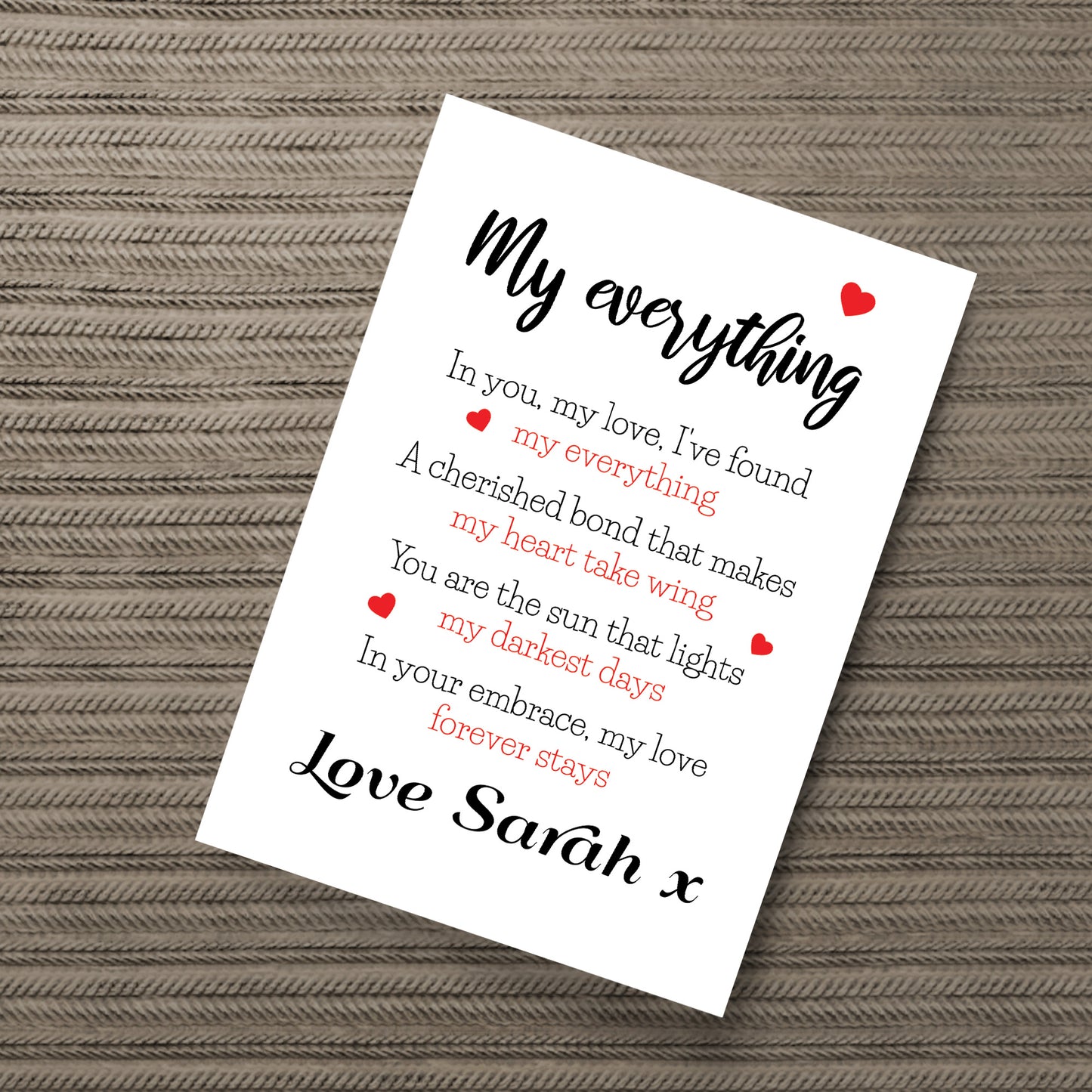 Gift For Husband Wife MY EVERYTHING Print Personalised Gift