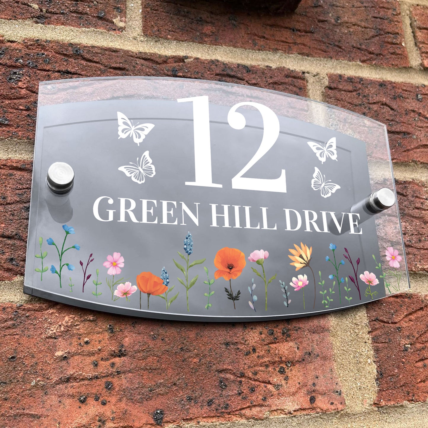 Contemporary House Sign Floral Door Sign Personalised Name Plate
