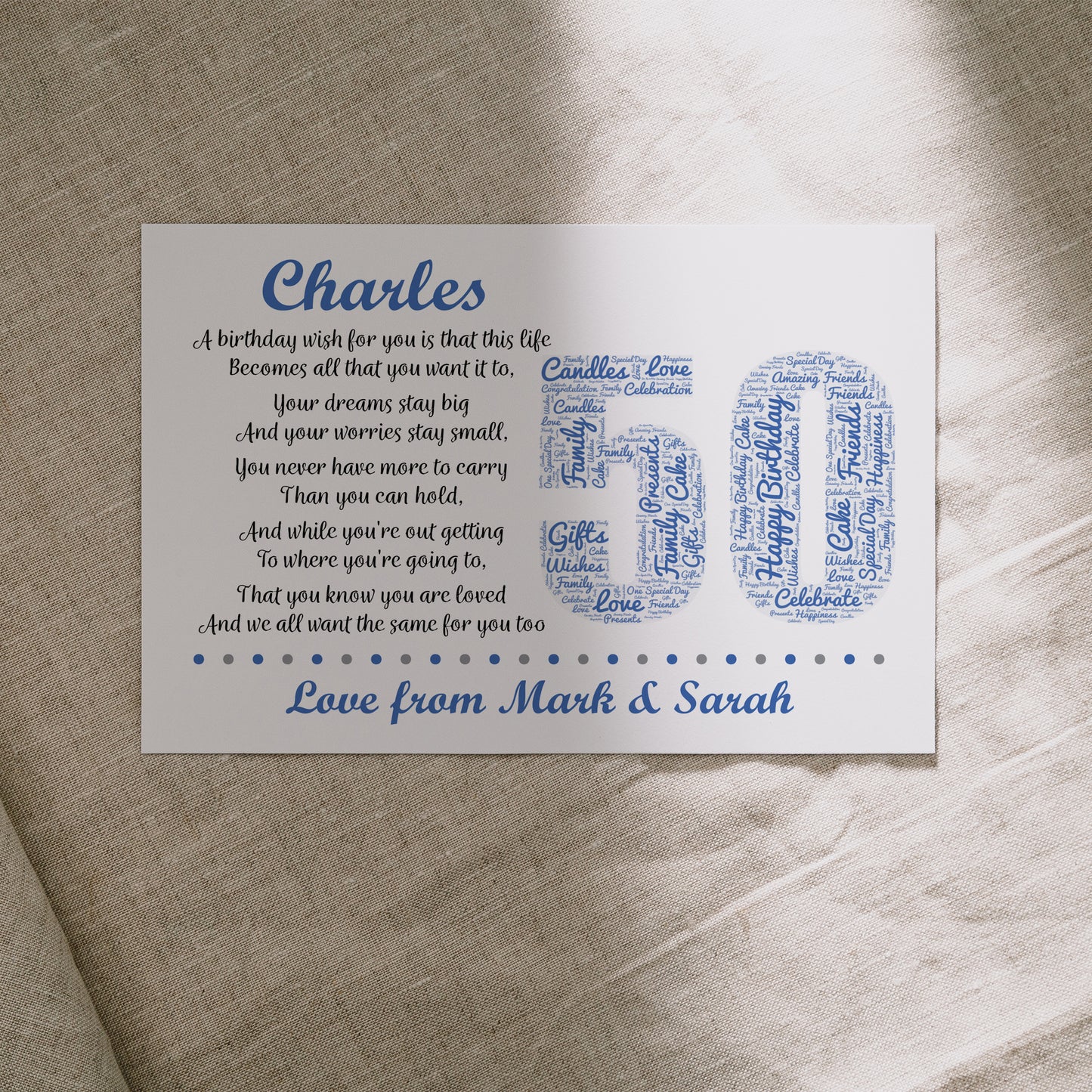 Personalised 50th Birthday Gift for Him Men Husband Dad A3 Print