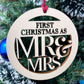 First Christmas As Mr & Mrs Wooden Bauble Tree Decoration Gift