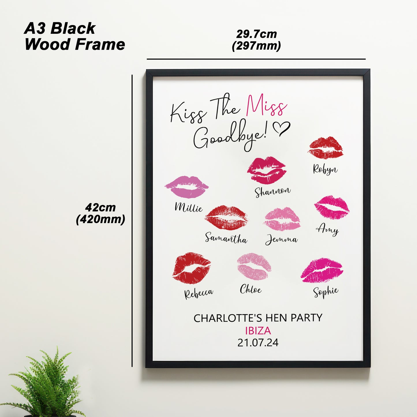 Kiss The Miss Goodbye Print A3 Black Framed Hen Party Print