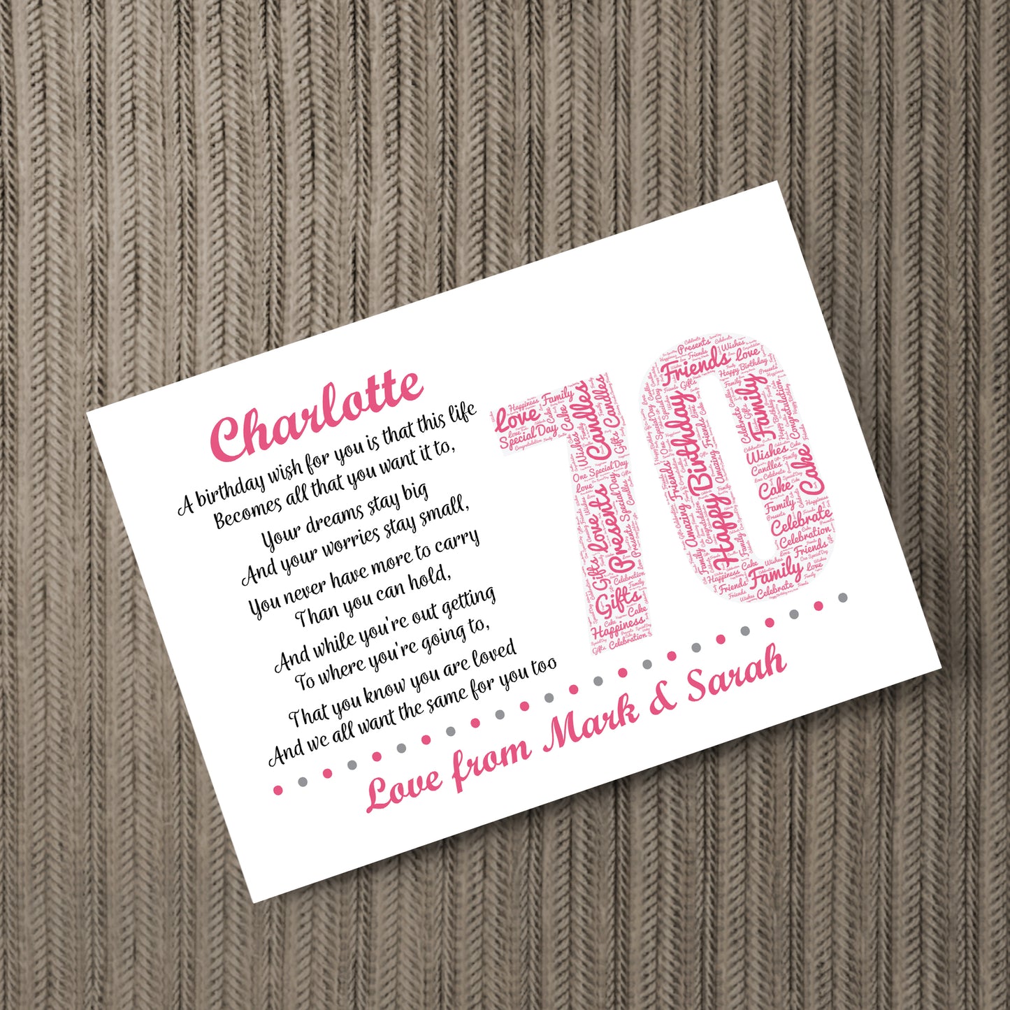 Personalised 70th Birthday Gifts for Her Women Mum Nan A4 Print