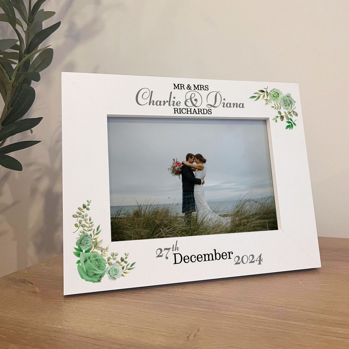 Mr & Mrs Gift Wedding Photo Frame Gift Floral Personalised