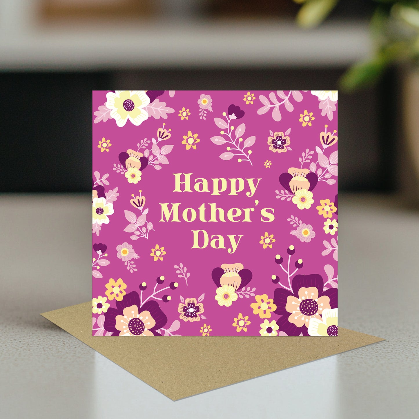 Floral Mothers Day Card With Kraft Envelope Elegant Card