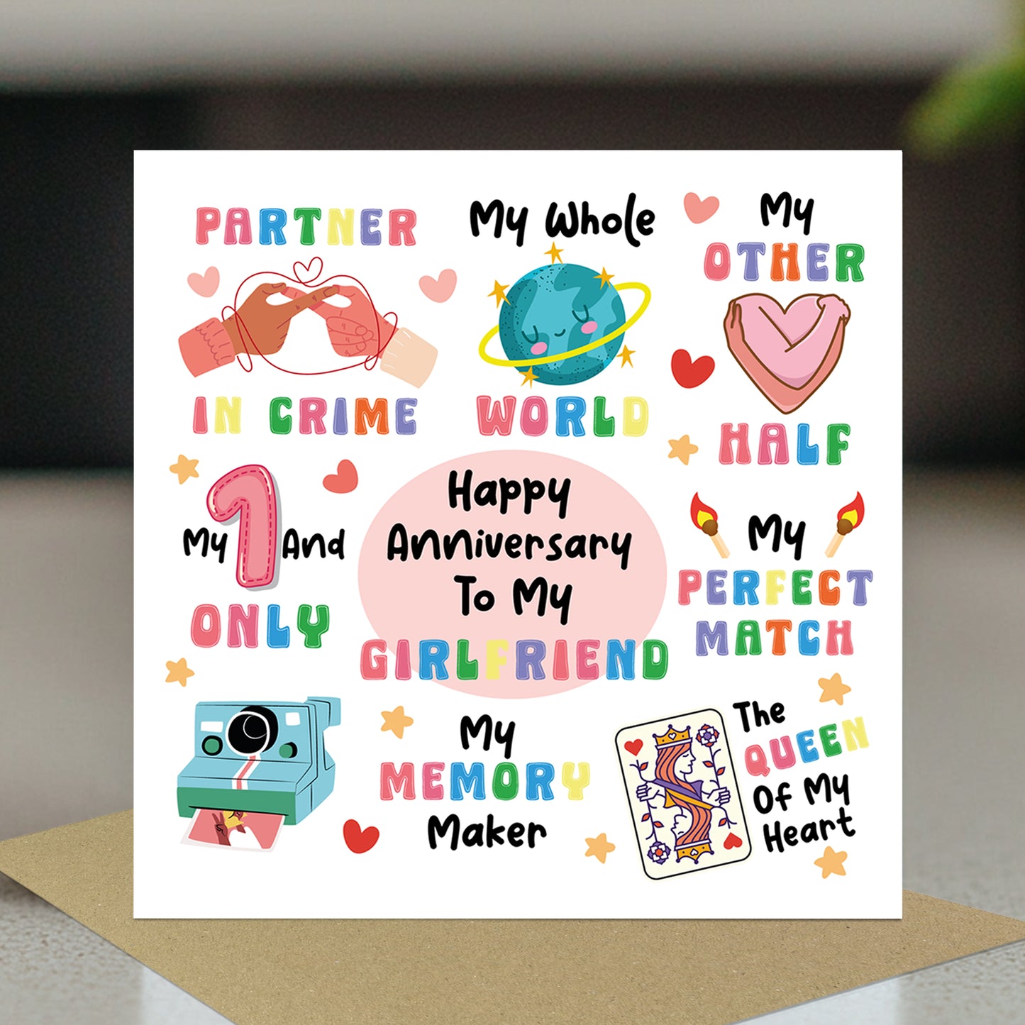 Happy Anniversary Card For Girlfriend Kraft Envelope
